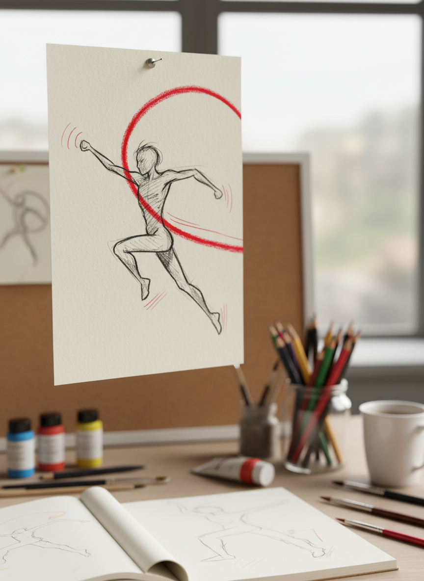 

<h2>3. Defina a linha de ação</h2>
<p>” class=”wp-image-ai” style=”width: 100%; height: auto; border-radius: 12px; margin: 24px 0; box-shadow: 0 4px 6px -1px rgb(0 0 0 / 0.1);” /></p></div>
<p><p>A linha de ação é uma curva imaginária que passa pela espinha do personagem e define a sua pose e dinâmica. Uma boa linha de ação garante que o seu desenho não fique rígido e tenha movimento, deixando o personagem muito mais atraente e expressivo.</p>
</p>
<h2>4. </p>
<h2>4. Entenda as proporções do corpo</h2>
</h2>
<div class=