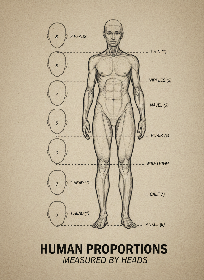 

<h2>4. Entenda as proporções do corpo</h2>
<p>” class=”wp-image-ai” style=”width: 100%; height: auto; border-radius: 12px; margin: 24px 0; box-shadow: 0 4px 6px -1px rgb(0 0 0 / 0.1);” /></p></div>
<p><p>Dependendo do estilo, as proporções mudam. Para um estilo clássico e bonito, a técnica de cabeças (medir a altura do corpo usando o tamanho da cabeça) é fundamental. Um personagem padrão costuma ter entre 6 a 8 cabeças de altura. Estude essa regrinha para evitar braços ou pernas muito curtos.</p>
</p>
<h2>5. </p>
<h2>5. Esboce a estrutura facial</h2>
</h2>
<div class=