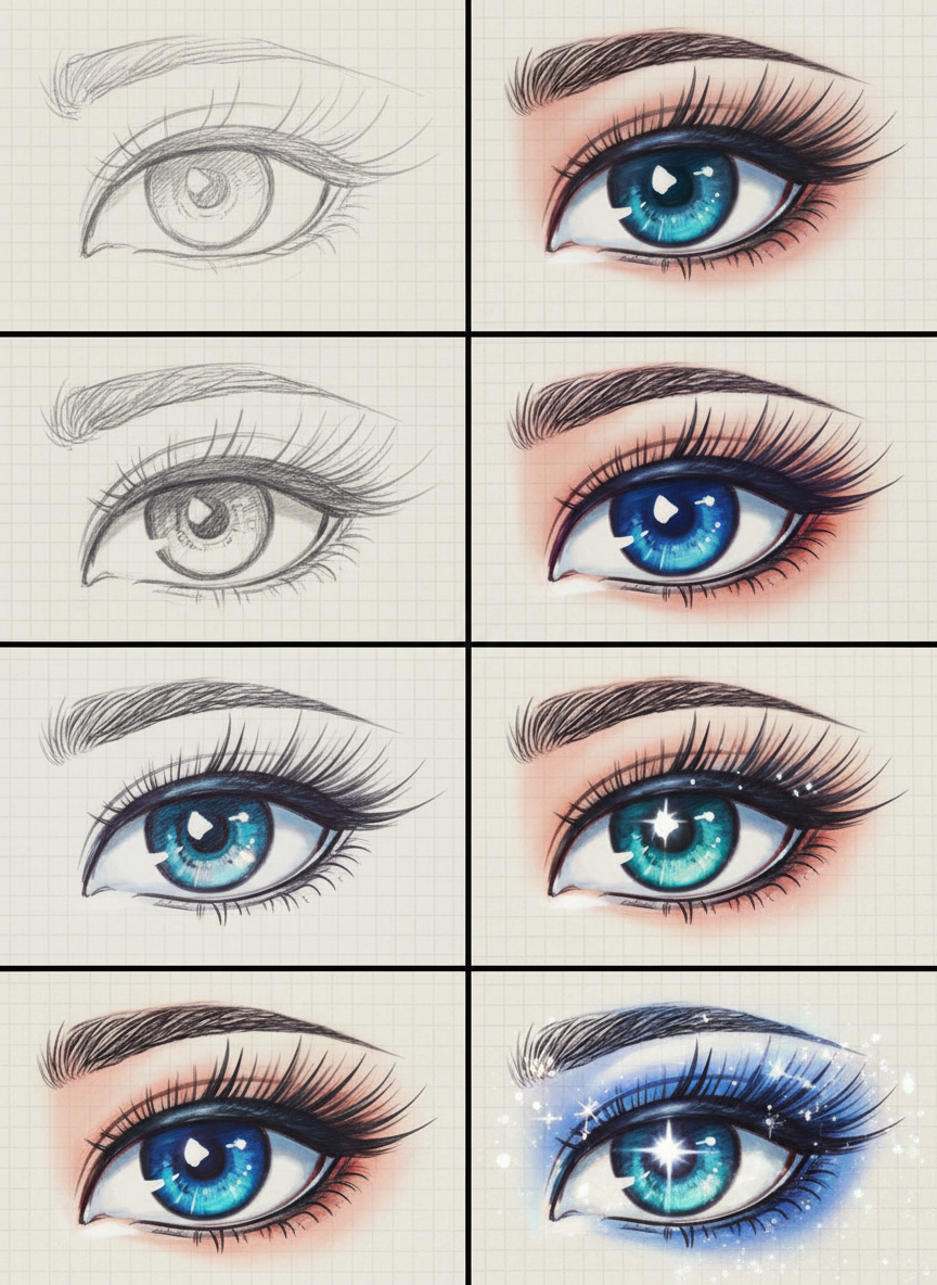 

<h2>6. Desenhe olhos expressivos</h2>
<p>” class=”wp-image-ai” style=”width: 100%; height: auto; border-radius: 12px; margin: 24px 0; box-shadow: 0 4px 6px -1px rgb(0 0 0 / 0.1);” /></p></div>
<p><p>Os olhos são a janela da alma do seu personagem. Para deixá-los lindos, foque em cílios bem definidos, pupilas brilhantes e no formato adequado. Olhos maiores costumam transmitir inocência e fofura, enquanto olhos mais estreitos passam mistério e sedução.</p>
</p>
<h2>7. </p>
<h2>7. Posicione o nariz com delicadeza</h2>
</h2>
<div class=