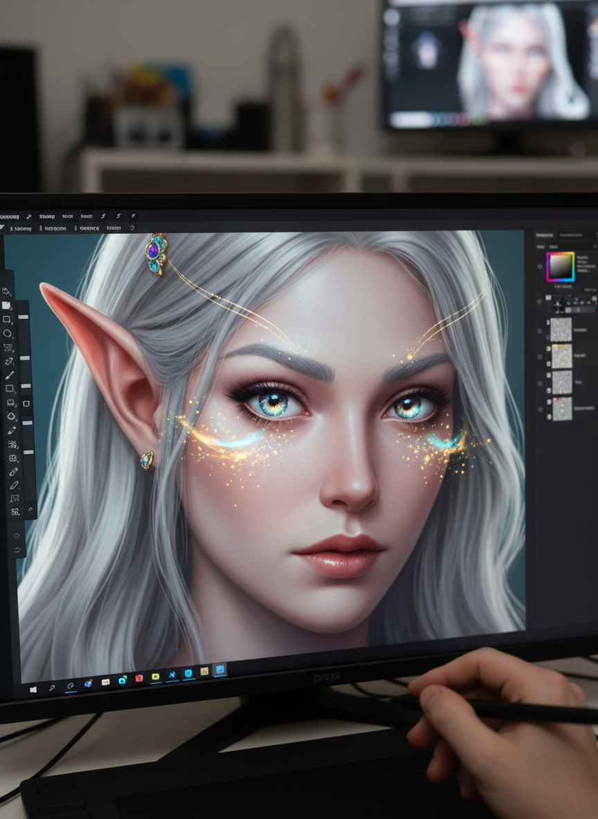 

<h2>20. Coloque luzes e brilhos (Highlights)</h2>
<p>” class=”wp-image-ai” style=”width: 100%; height: auto; border-radius: 12px; margin: 24px 0; box-shadow: 0 4px 6px -1px rgb(0 0 0 / 0.1);” /></p></div>
<p><p>Os brilhos são o que realmente faz um personagem estourar e parecer dinâmico. Adicione pequenos pontos de luz intensa nos olhos, na ponta do nariz, nos lábios e nas áreas de maior relevo do cabelo. Isso traz aquele toque mágico ao desenho.</p>
</p>
<h2>21. </p>
<h2>21. Trabalhe as texturas</h2>
</h2>
<div class=