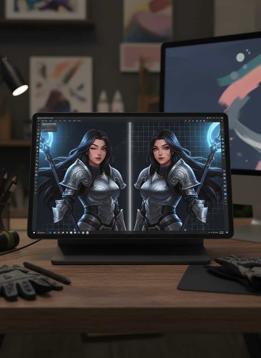 

<h2>22. Revise e espelhe a imagem (Flip the Canvas)</h2>
<p>” class=”wp-image-ai” style=”width: 100%; height: auto; border-radius: 12px; margin: 24px 0; box-shadow: 0 4px 6px -1px rgb(0 0 0 / 0.1);” /></p></div>
<p><p>Enquanto desenhamos, nossos olhos se acostumam com os erros. Ao espelhar a imagem horizontalmente no seu software, você força seu cérebro a ver o desenho de uma nova forma, facilitando a identificação rápida de olhos tortos ou proporções estranhas.</p>
</p>
<h2>23. </p>
<h2>23. Adicione um fundo simples</h2>
</h2>
<div class=