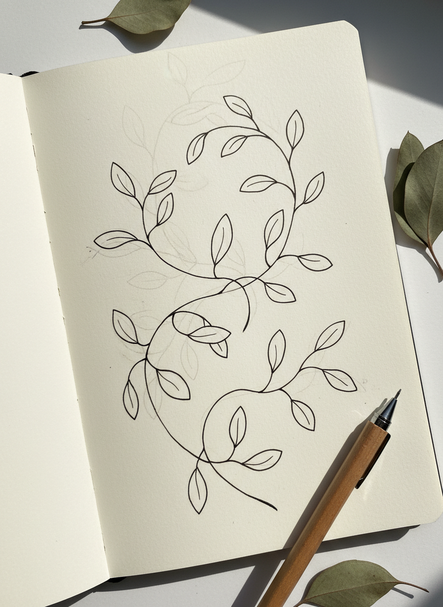 

<h2>4. Folhas e Ramos</h2>
<p>” class=”wp-image-ai” style=”width: 100%; height: auto; border-radius: 12px; margin: 24px 0; box-shadow: 0 4px 6px -1px rgb(0 0 0 / 0.1);” /></p></div>
<p><p>Rabiscar elementos da natureza é altamente terapêutico. Desenhe linhas simples e adicione pequenas folhas ao longo delas para criar um jardim botânico de papel.</p>
</p>
<h2>5. </p>
<h2>5. Nuvens Fofas</h2>
</h2>
<div class=