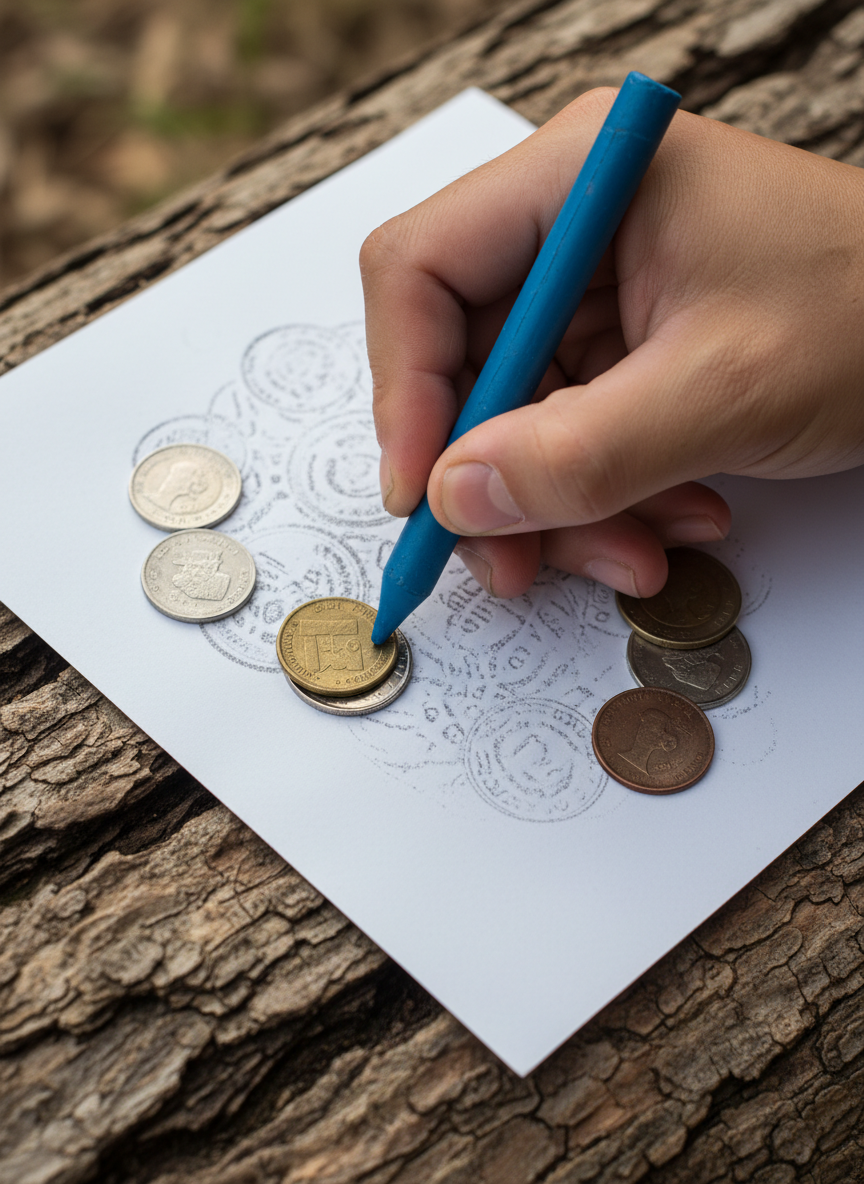 13. Frottage com Moedas e Texturas