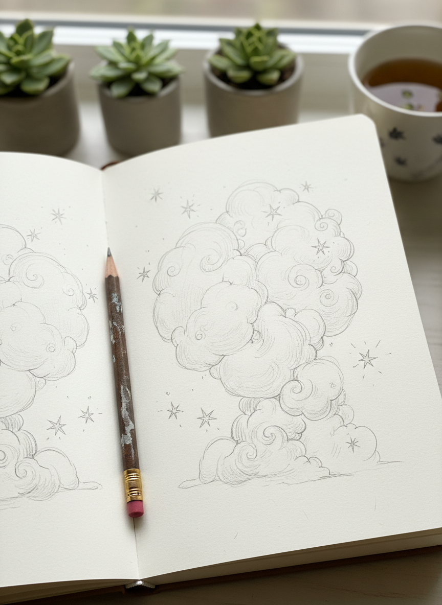 

<h2>7. Nuvens Fofinhas</h2>
<p>” class=”wp-image-ai” style=”width: 100%; height: auto; border-radius: 12px; margin: 24px 0; box-shadow: 0 4px 6px -1px rgb(0 0 0 / 0.1);” /></p></div>
<p><p>Solte a mão fazendo movimentos circulares para desenhar nuvens. Elas não têm forma definida, o que significa que é impossível errar! Adicione uma pequena lua ou estrelas para um toque mágico.</p>
</p>
<h2>8. </p>
<h2>8. Penas Detalhadas</h2>
</h2>
<div class=