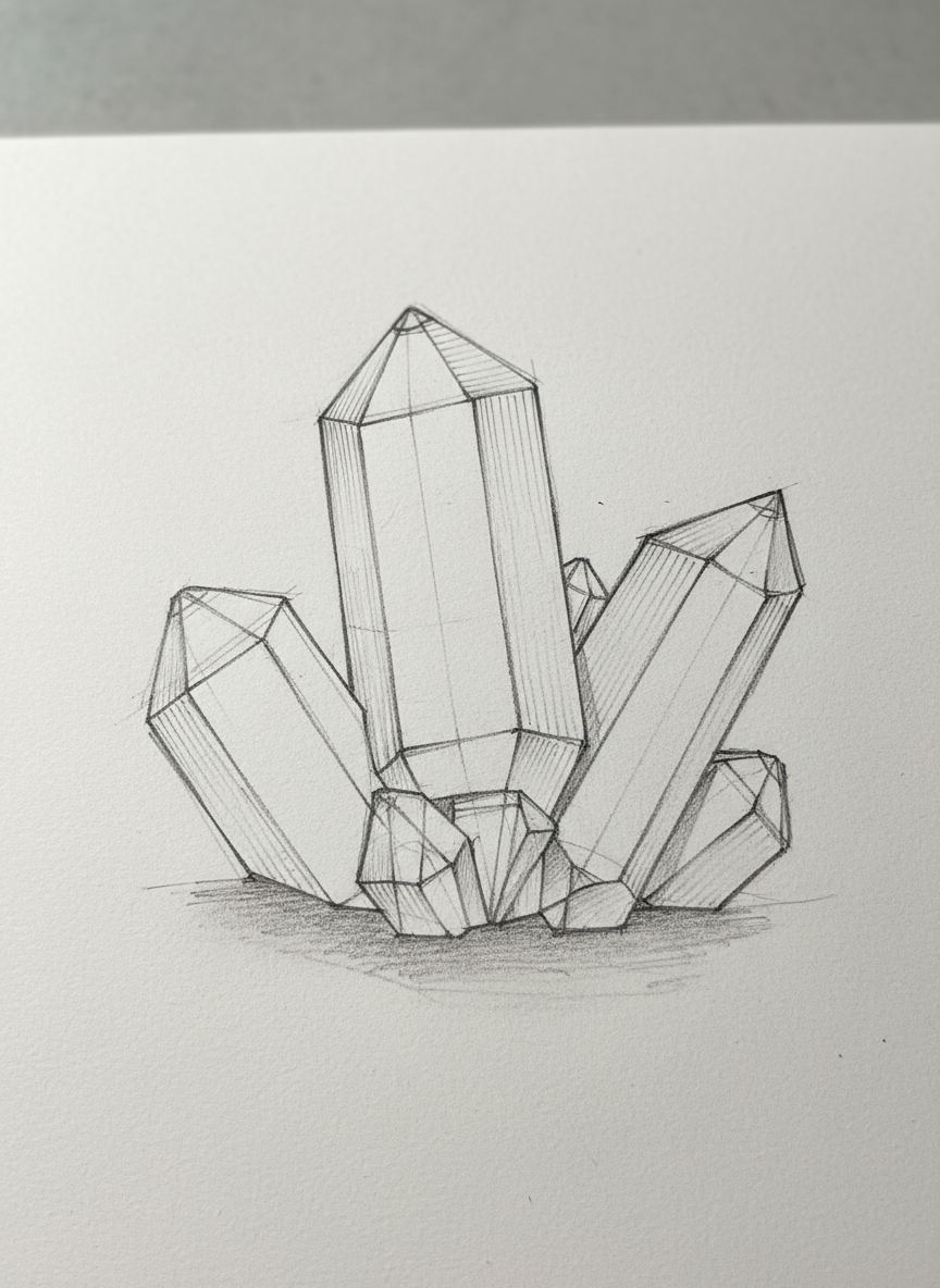 

<h2>14. Cristais e Pedras Preciosas</h2>
<p>” class=”wp-image-ai” style=”width: 100%; height: auto; border-radius: 12px; margin: 24px 0; box-shadow: 0 4px 6px -1px rgb(0 0 0 / 0.1);” /></p></div>
<p><p>Se você quer treinar linhas retas e ângulos, desenhe cristais. Eles são formados por polígonos irregulares. Um pouco de sombreamento em algumas faces dá um efeito incrível.</p>
</p>
<h2>15. </p>
<h2>15. Uma Paisagem de Montanhas</h2>
</h2>
<div class=