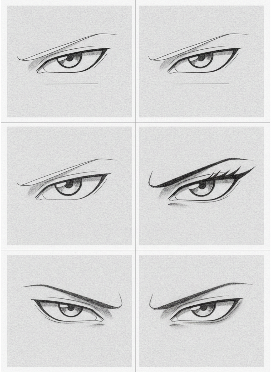 

<h2>2. Olhos Masculinos Séries (Estreitos e Afiados)</h2>
<p>” class=”wp-image-ai” style=”width: 100%; height: auto; border-radius: 12px; margin: 24px 0; box-shadow: 0 4px 6px -1px rgb(0 0 0 / 0.1);” /></p></div>
<p><p>Para personagens masculinos, maduros ou focados, os olhos costumam ser mais estreitos e angulares. Reduza a altura da íris e faça o formato geral semelhante a um retângulo achatado ou a um paralelogramo. Isso transmite determinação e uma atitude mais séria ao seu personagem.</p>
</p>
<h2>3. </p>
<h2>3. Olhos Estilo Chibi (Super Fofos e Exagerados)</h2>
</h2>
<div class=