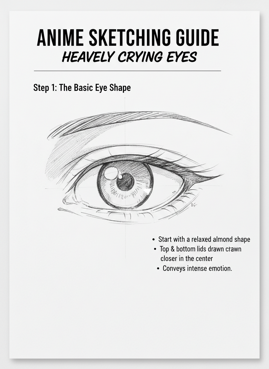 

<h2>15. Olhos Chorando Dramaticamente</h2>
<p>” class=”wp-image-ai” style=”width: 100%; height: auto; border-radius: 12px; margin: 24px 0; box-shadow: 0 4px 6px -1px rgb(0 0 0 / 0.1);” /></p></div>
<p><p>No anime, o choro pode ser muito expressivo. Para desenhar um choro intenso, os olhos devem estar levemente apertados (franzidos), com linhas trêmulas na base inferior. Desenhe as lágrimas não como gotas, mas como grandes e grossas cascatas de água escorrendo das bochechas.</p>
</p>
<h2>16. </p>
<h2>16. Olhos Fechados Dormindo (Calmos e Serenos)</h2>
</h2>
<div class=