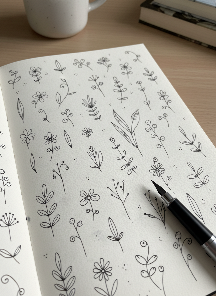 

<h2>5. Faça Folhas e Flores Simples</h2>
<p>” class=”wp-image-ai” style=”width: 100%; height: auto; border-radius: 12px; margin: 24px 0; box-shadow: 0 4px 6px -1px rgb(0 0 0 / 0.1);” /></p></div>
<p><p>A natureza é uma fonte inesgotável de inspiração. Desenhe uma linha central e adicione pequenas folhas ao redor. Você pode preencher páginas inteiras com diferentes tipos de ramificações.</p>
</p>
<h2>6. </p>
<h2>6. Balões de Fala e Pensamento</h2>
</h2>
<div class=