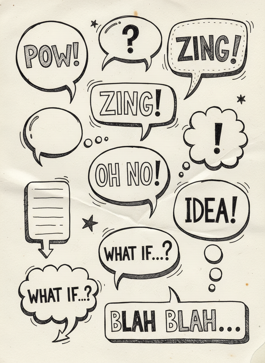 

<h2>6. Balões de Fala e Pensamento</h2>
<p>” class=”wp-image-ai” style=”width: 100%; height: auto; border-radius: 12px; margin: 24px 0; box-shadow: 0 4px 6px -1px rgb(0 0 0 / 0.1);” /></p></div>
<p><p>Se você gosta de quadrinhos, tente desenhar diferentes estilos de balões de fala, grito ou pensamento. Eles podem servir de moldura para anotações importantes no seu caderno.</p>
</p>
<h2>7. </p>
<h2>7. Imagine Criaturas Espaciais</h2>
</h2>
<div class=