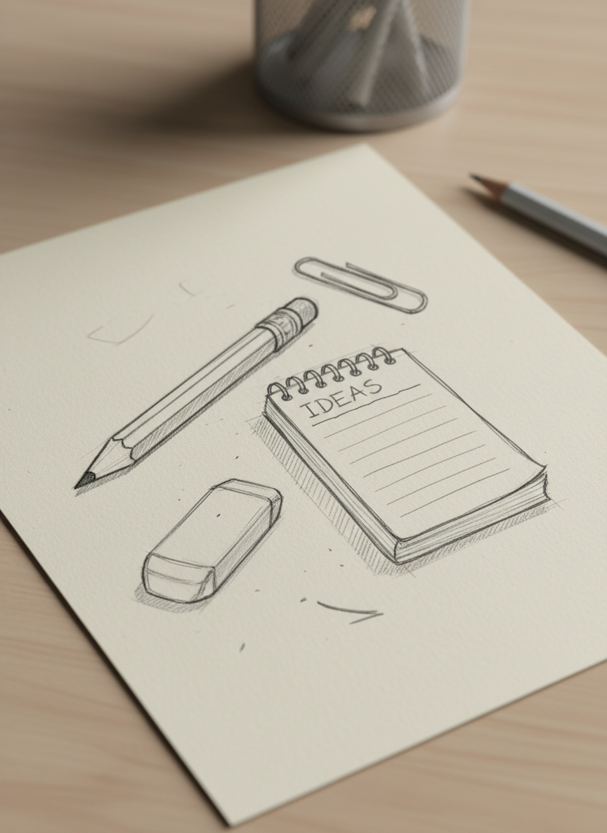 

<h2>11. Desenhe Seus Materiais de Papelaria</h2>
<p>” class=”wp-image-ai” style=”width: 100%; height: auto; border-radius: 12px; margin: 24px 0; box-shadow: 0 4px 6px -1px rgb(0 0 0 / 0.1);” /></p></div>
<p><p>Olhe para a sua mesa e desenhe o que vê: um clipe de papel, um lápis, uma borracha ou um caderno. Desenhar objetos cotidianos ajuda a praticar a proporção e o traço.</p>
</p>
<h2>12. </p>
<h2>12. Rabisque Pequenos Veículos</h2>
</h2>
<div class=