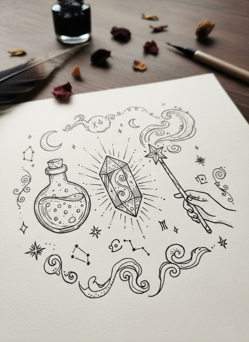 

<h2>20. Rabisque Elementos Mágicos</h2>
<p>” class=”wp-image-ai” style=”width: 100%; height: auto; border-radius: 12px; margin: 24px 0; box-shadow: 0 4px 6px -1px rgb(0 0 0 / 0.1);” /></p></div>
<p><p>Varinhas, poções em frascos curvos, cristais e chapéus de bruxa. O tema mágico é cheio de formas interessantes que rendem doodles fantásticos e divertidos.</p>
</p>
<h2>21. </p>
<h2>21. Pratique Desenhando Olhos</h2>
</h2>
<div class=