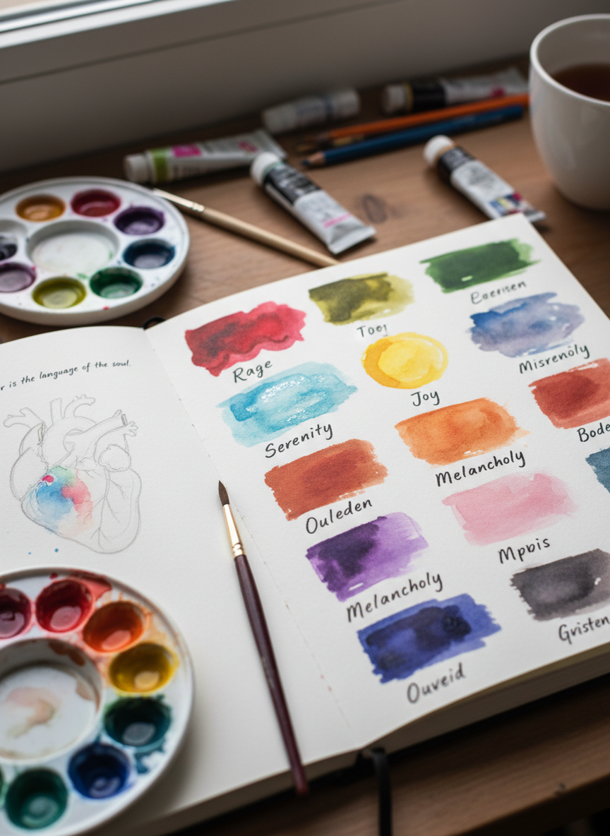 <h2>8. Diário de Cores Rápido</h2>
<p>” class=”wp-image-ai” style=”width: 100%; height: auto; border-radius: 12px; margin: 24px 0; box-shadow: 0 4px 6px -1px rgb(0 0 0 / 0.1);” /></p></div>
<p><p>Em vez de escrever sobre o seu dia, pinte quadrados ou círculos com as cores que representam o seu humor. É uma forma visual e rápida de processar emoções sem usar palavras.</p>
</p>
<h2>9. </p>
<h2>9. Criação de Padrões Geométricos</h2>
</h2>
<div class=